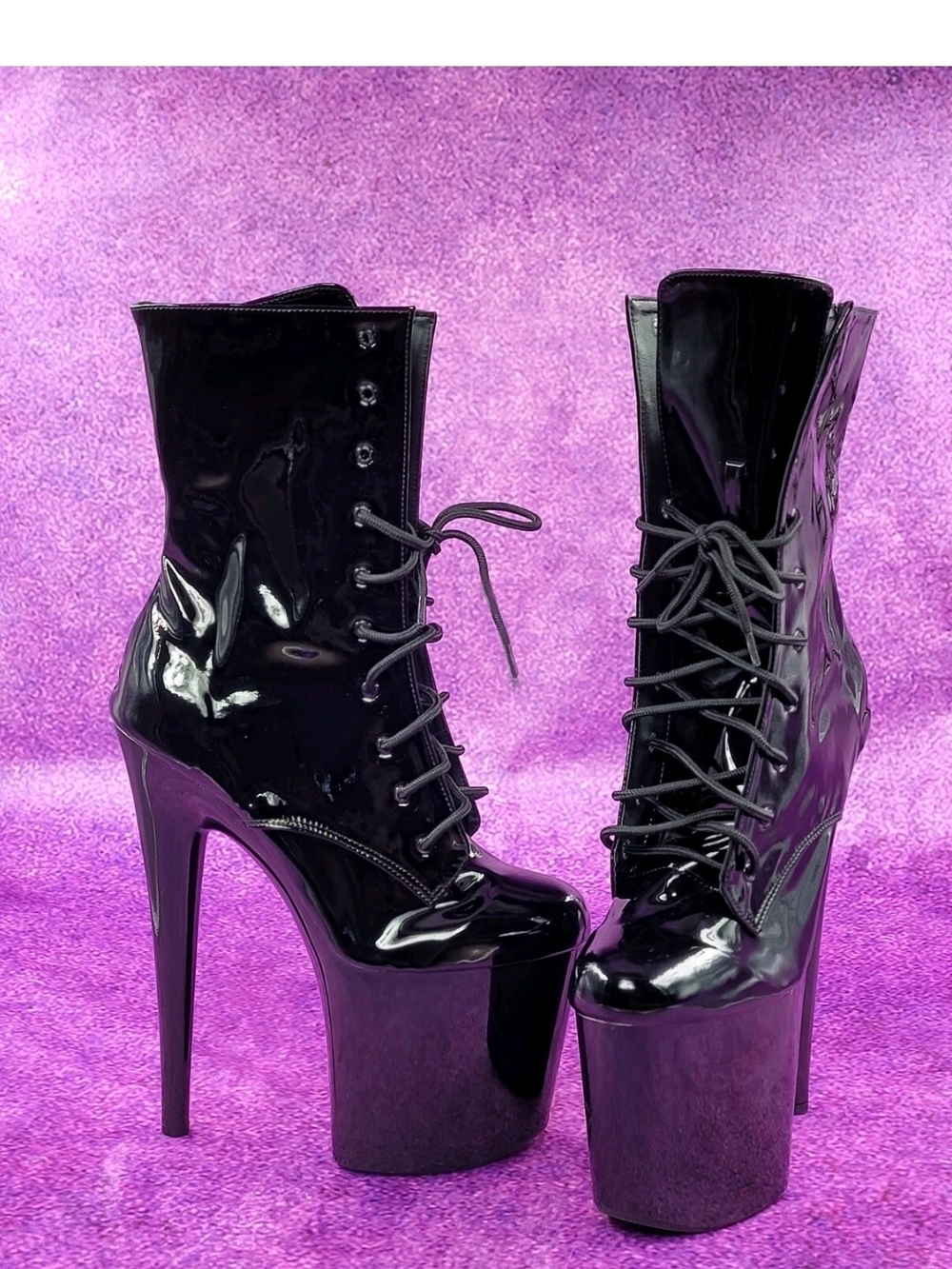 Black Patent Platform Lace-Up Ankle Boots